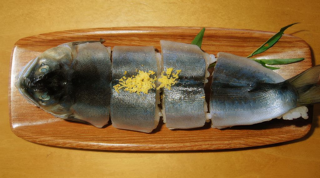 Sushi of ayu fish caught in the Yura River (on the first day of the fishing season) eaten in the mountains of Ayabe City.