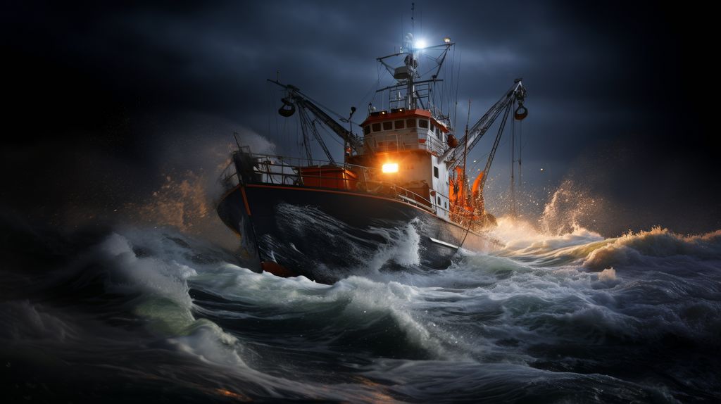 A Japanese fishing vessel is operating near the coast to catch the fish that live there.