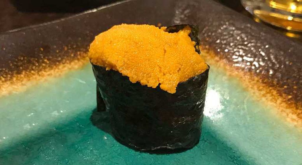 A gunkan maki filled with sea urchin.
